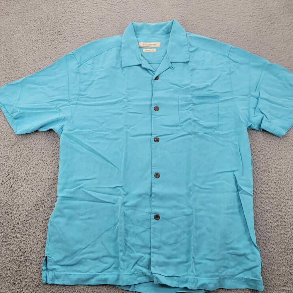 Tommy Bahama Shirt Mens Large Blue Orginal Fit‎ Silk Button up Aloha Collared